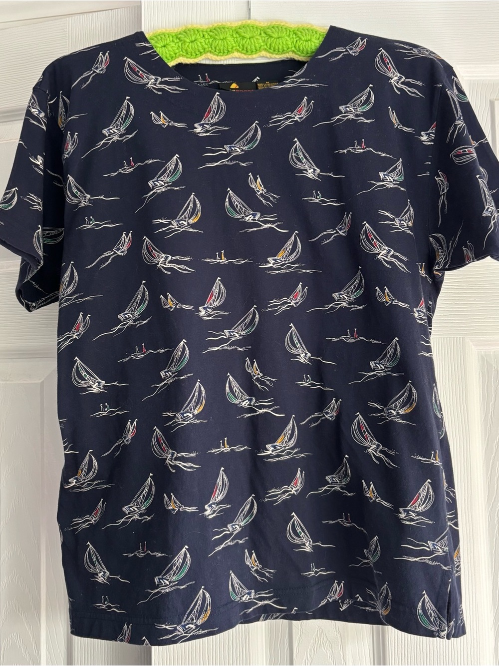 VTG Liz Sport Navy Sailboat T Shirt Nautical Preppy Hipster Beach 1990s Y2K Med